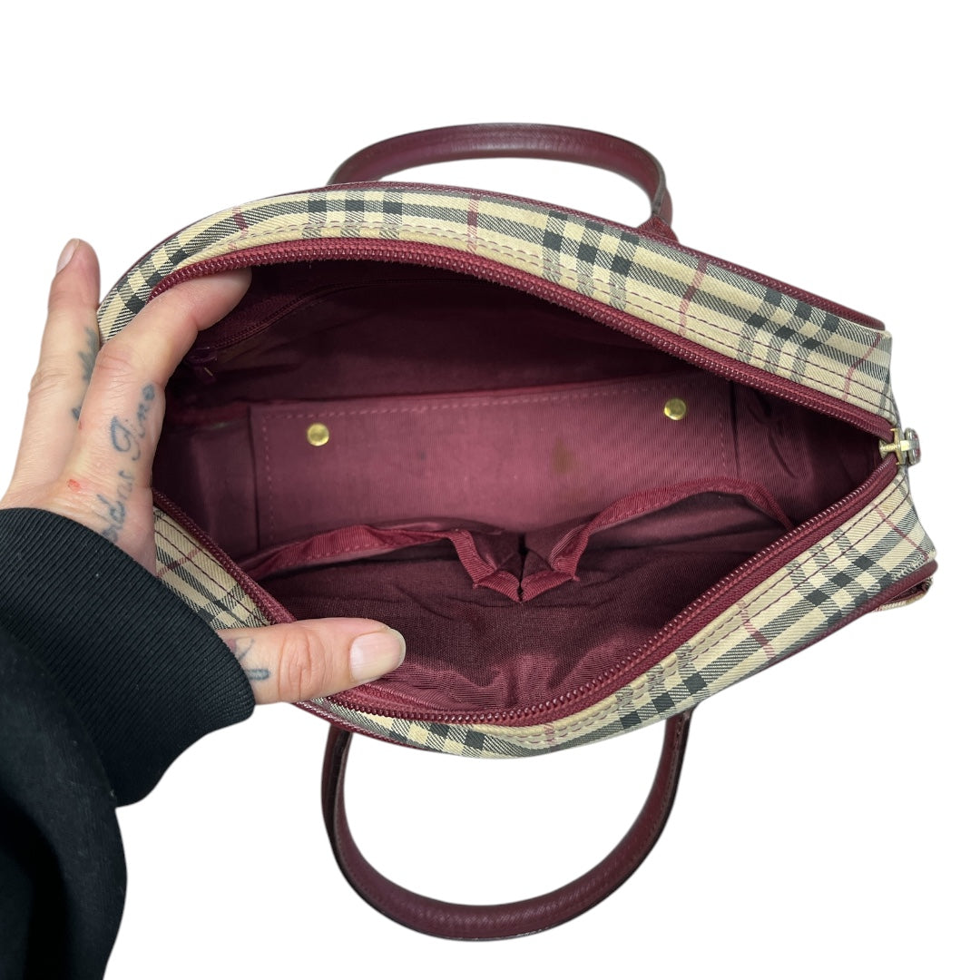 BURBERRY Nova Check Handbag Beige/Bordeaux Gold Hardware BU1220
