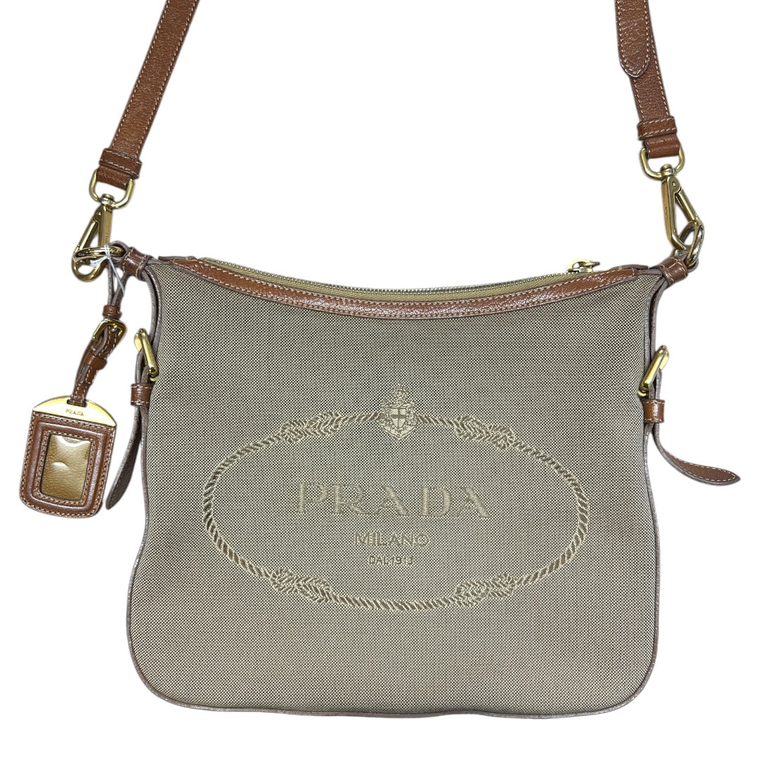PRADA Canapa Logo Crossbody Bag Beige/Brown Gold Hardware PR178