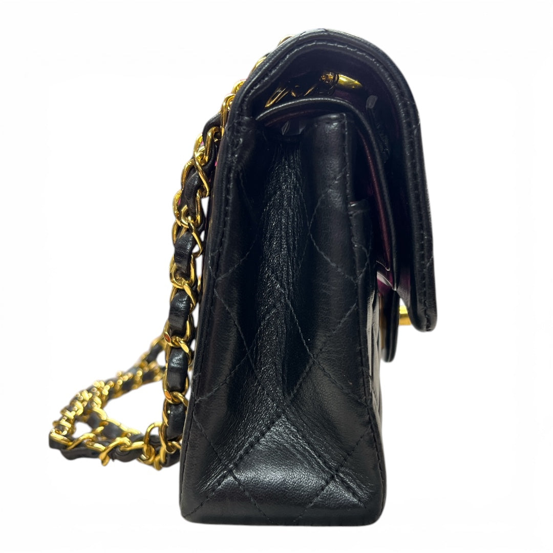 CHANEL Lambskin Classic Double Flap Shoulder Bag Black Gold Hardware CH2112