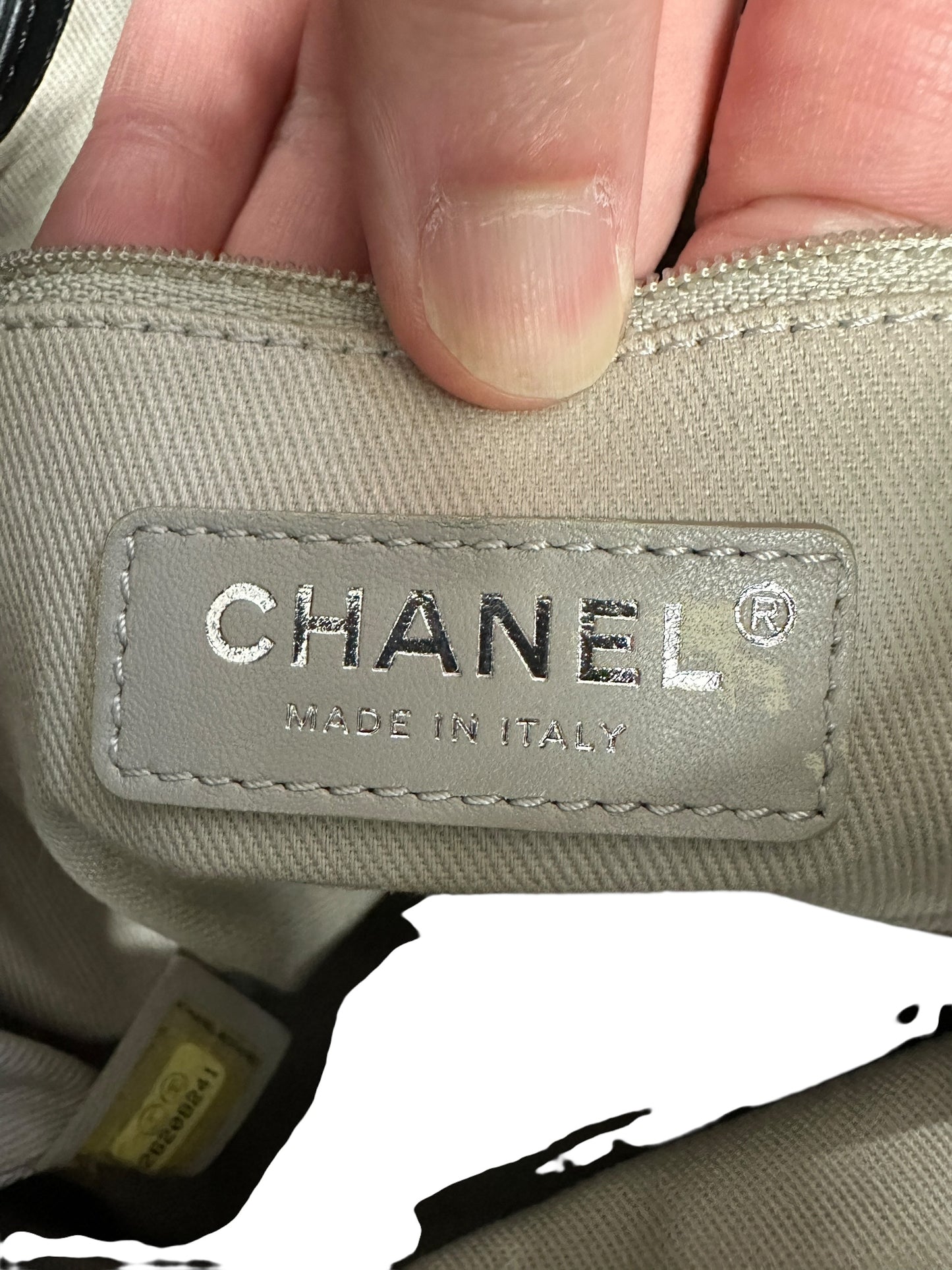 CHANEL Deauville Drawstring Bucket Bag Black Silver Hardware CH2123