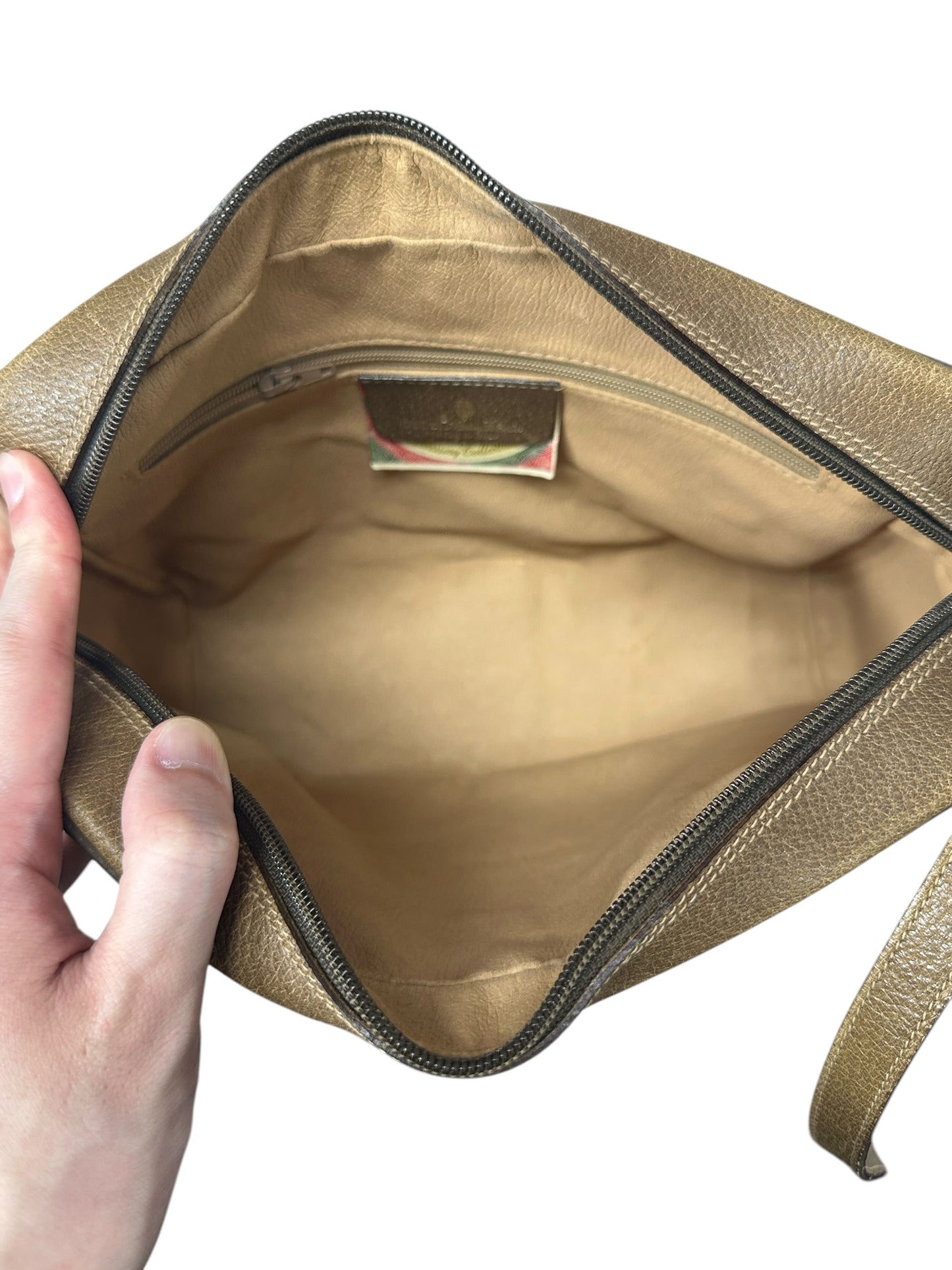 GUCCI GG Supreme Web Stripe Crossbody Bag Beige/Brown Gold Hardware GU576