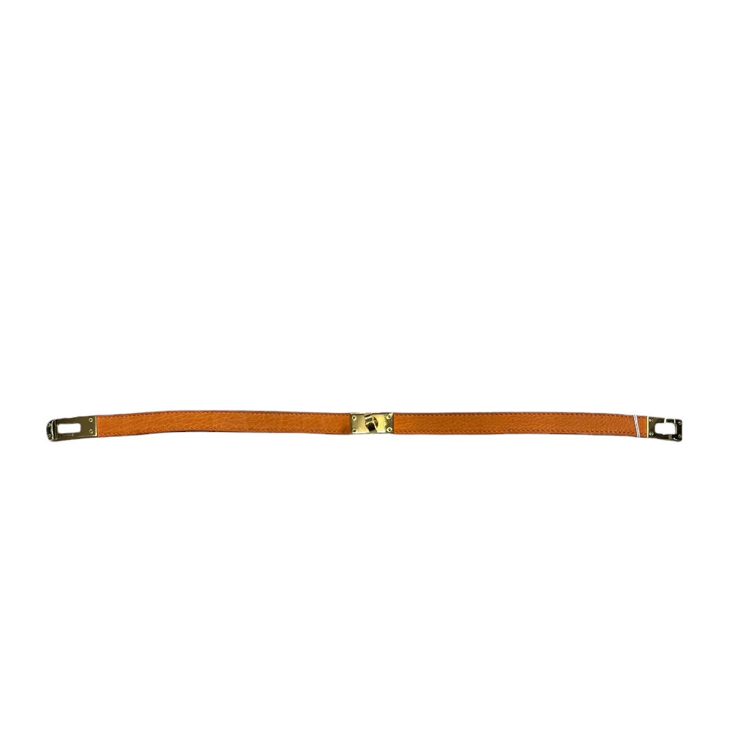 HERMES Kelly Double Tour Bracelet Orange Leather Gold Hardware HE448