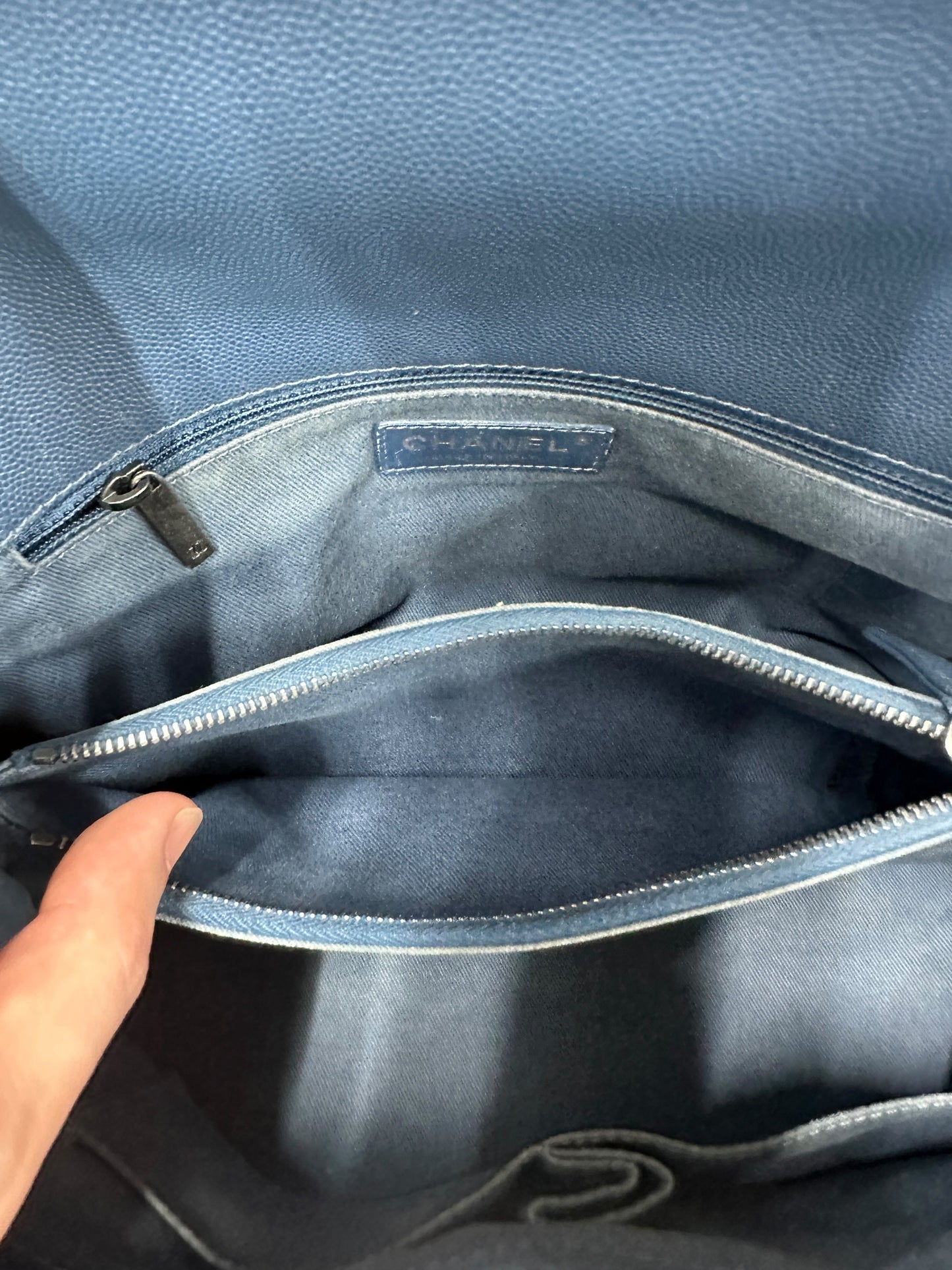 CHANEL Caviar Coco Handle Top Handle Bag Blue Silver Hardware CH2142