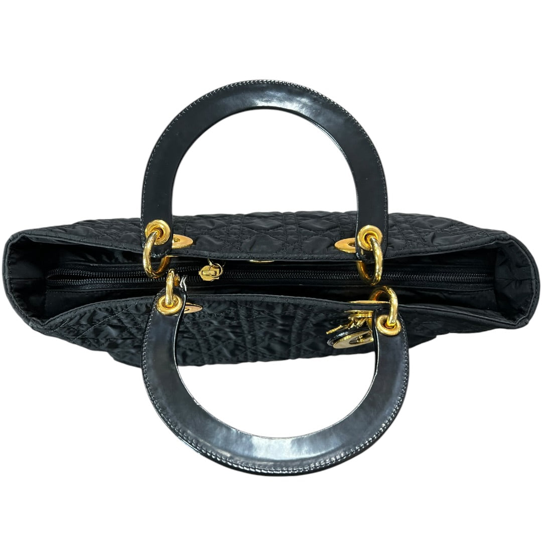 Christian Dior Cannage Nylon Lady Dior Large Handbag Black Gold Hardware CH2148