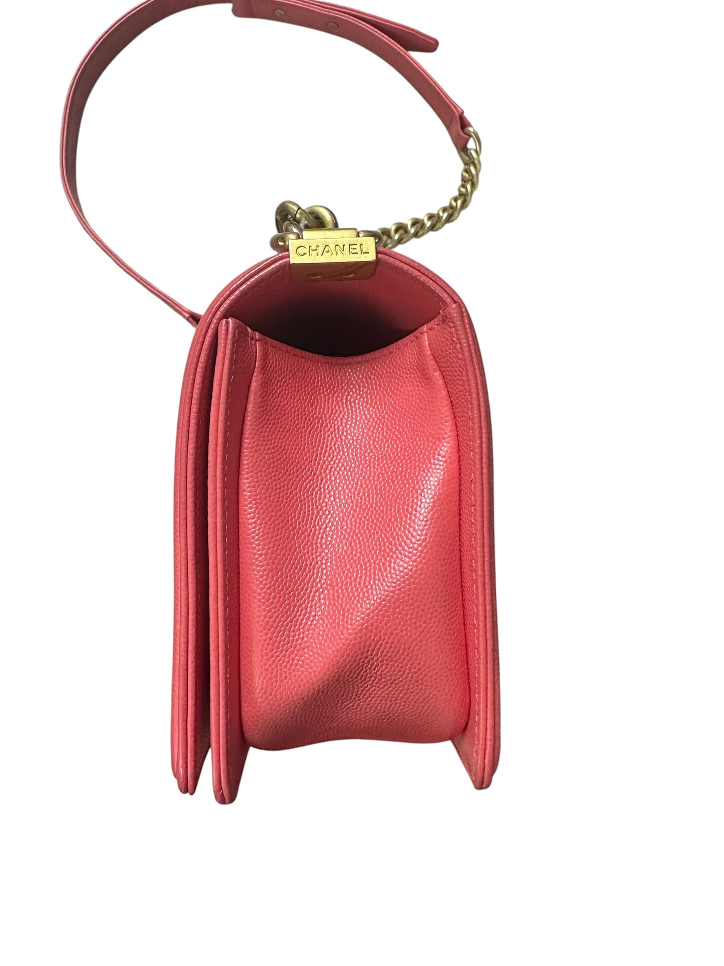 CHANEL Caviar Boy Chanel 25 Shoulder Bag Pink Gold Hardware CH2152