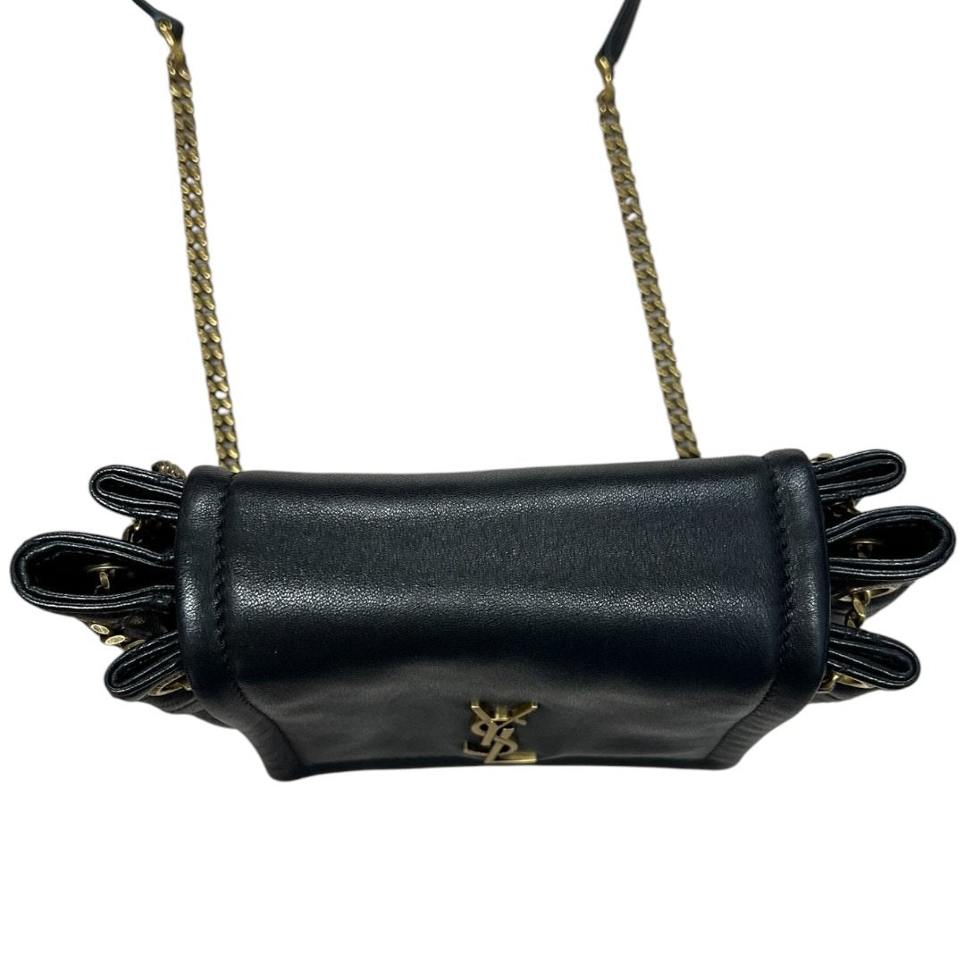 YVES SAINT LAURENT Lambskin Quilted Shoulder Bag Black Gold Hardware Yv155