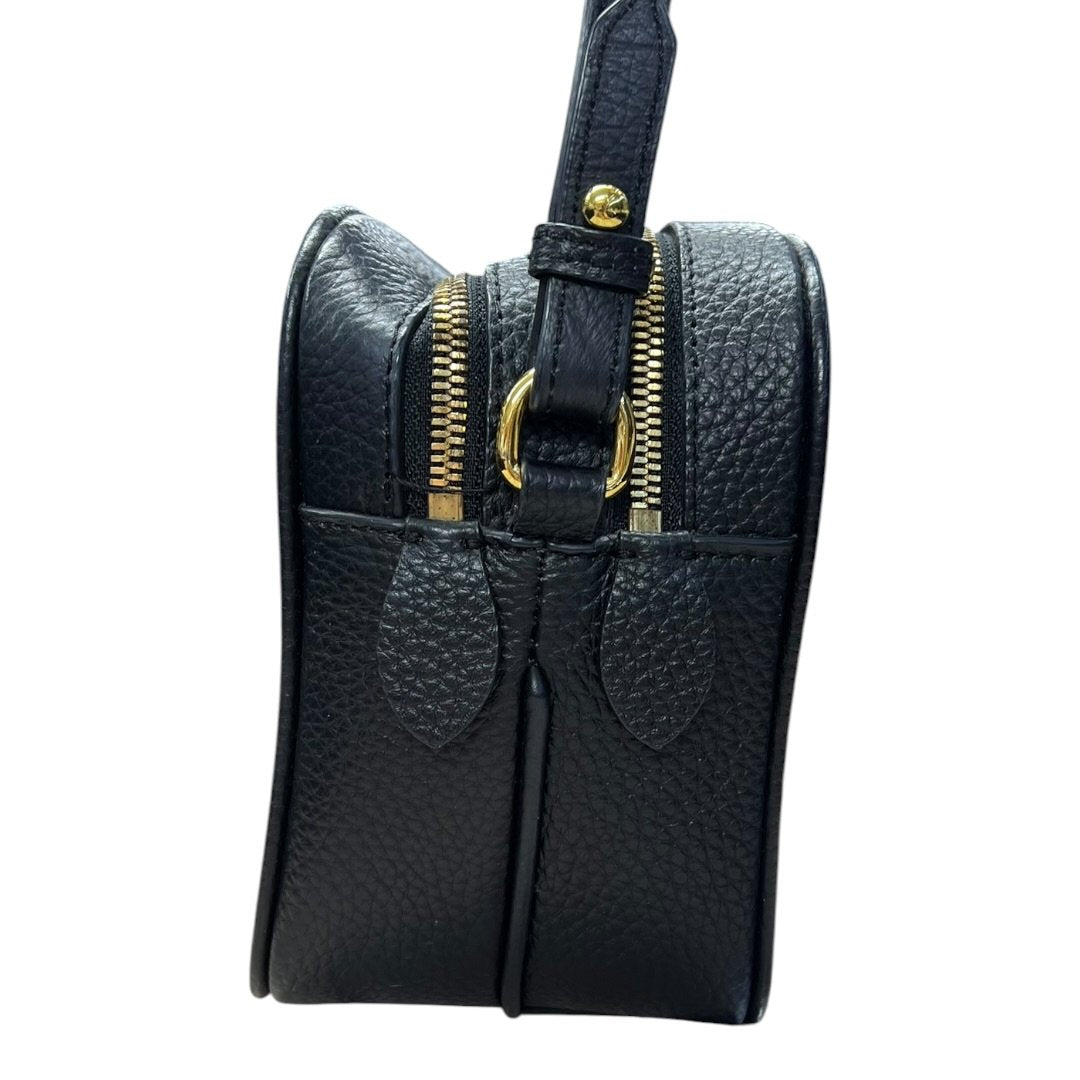 PRADA Vitello Daino Double Zip Crossbody Bag Crossbody Bag Black Gold Hardware PR204