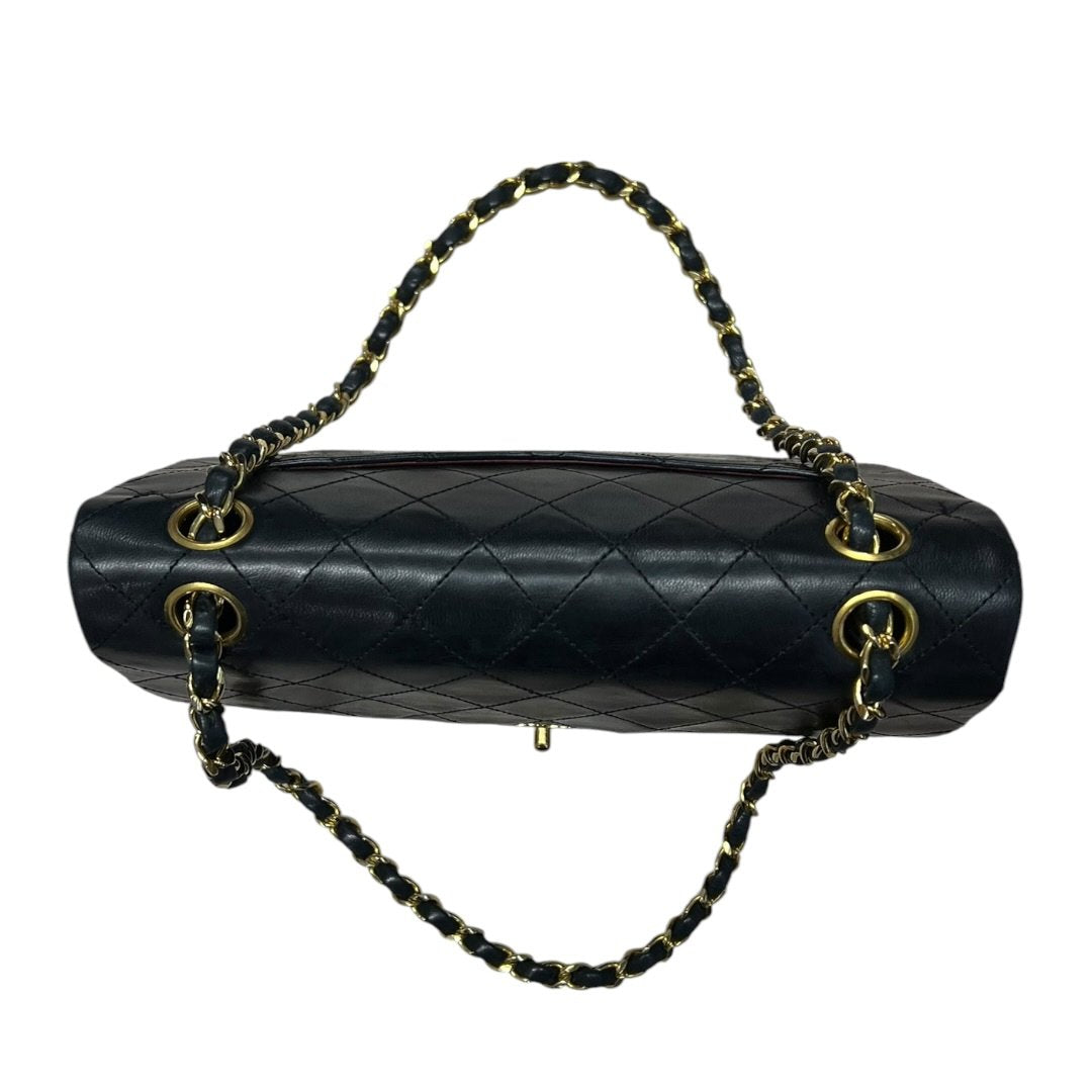 CHANEL Lambskin Classic Flap Bag Shoulder Bag Black with Burgundy Lining Gold Hardware CH2166