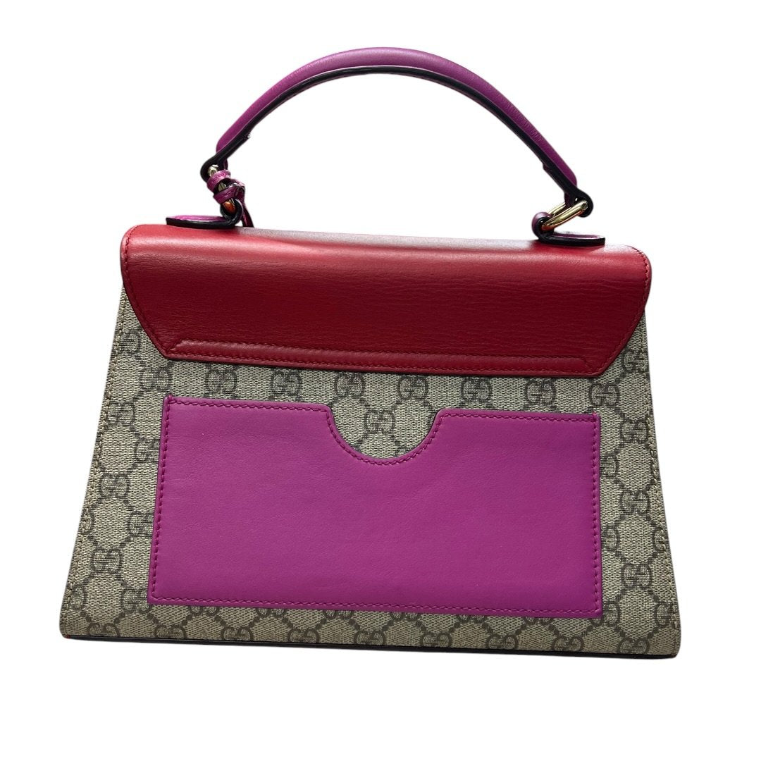 GUCCI GG Supreme Canvas & Leather Padlock Top Handle Bag Handbag Beige, Red, Fuchsia Gold Hardware Gu640