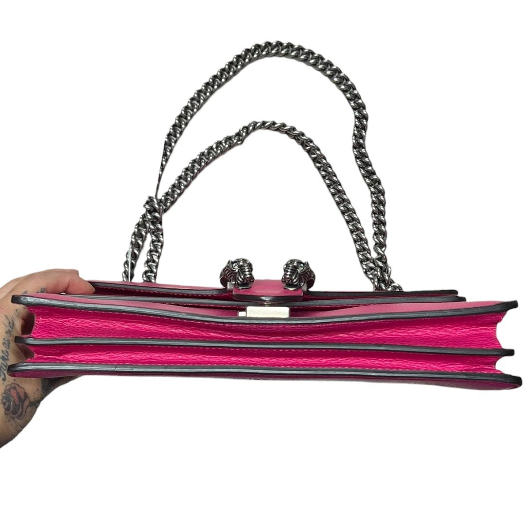 GUCCI Grained Leather Dionysus Shoulder Bag Hot Pink Aged Silver Hardware Gu636