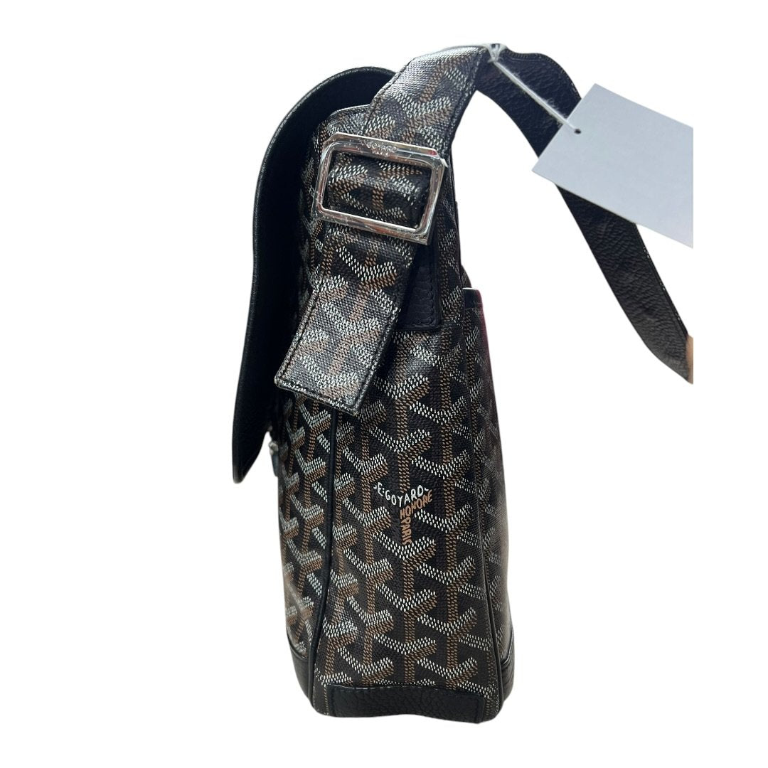 GOYARD Goyardine Ambassade Messenger Bag Black and Tan Silver Hardware GO23