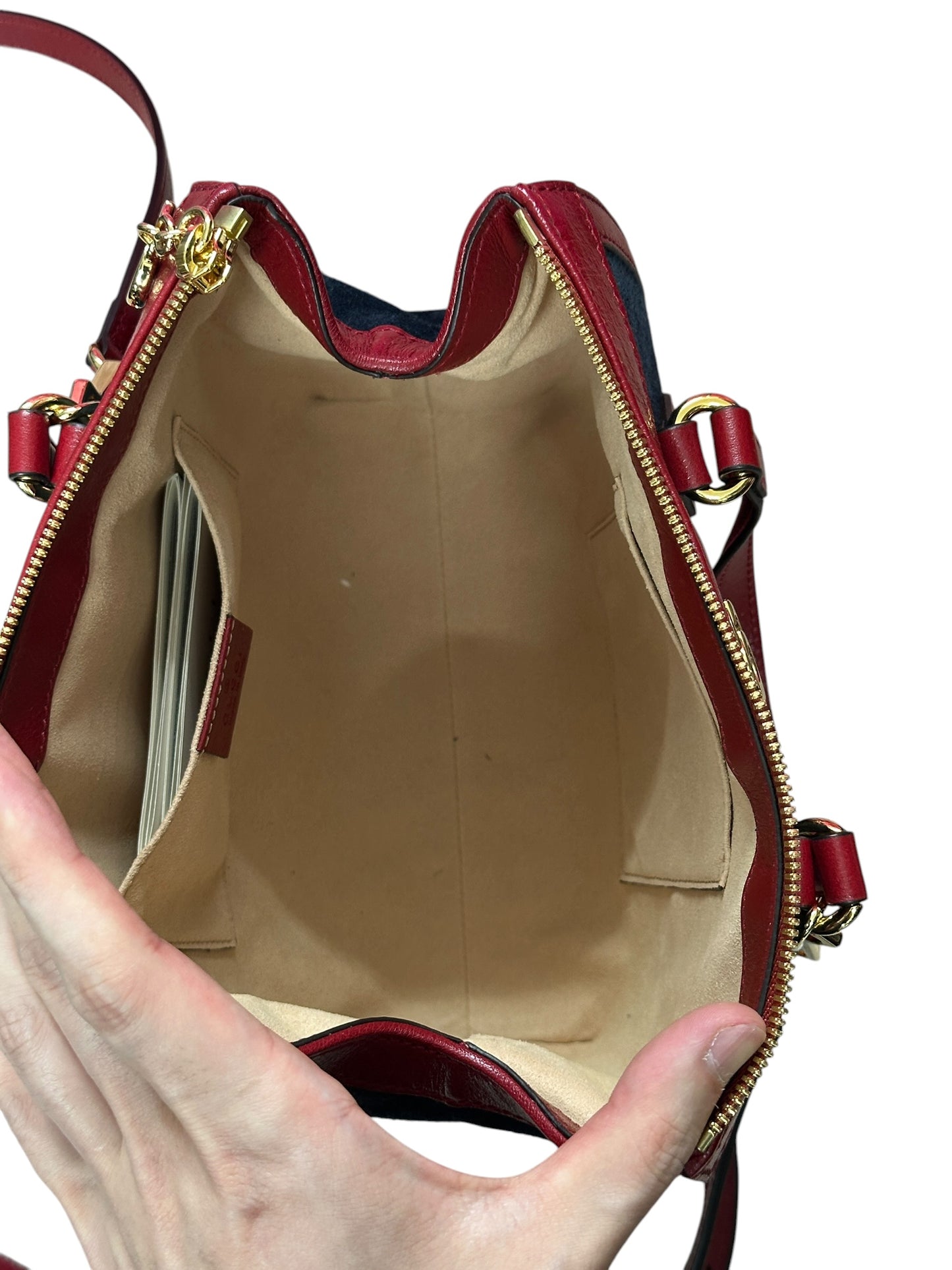 GUCCI Suede Calfskin Ophidia Tote Bag Navy Red Gold Hardware Gu665