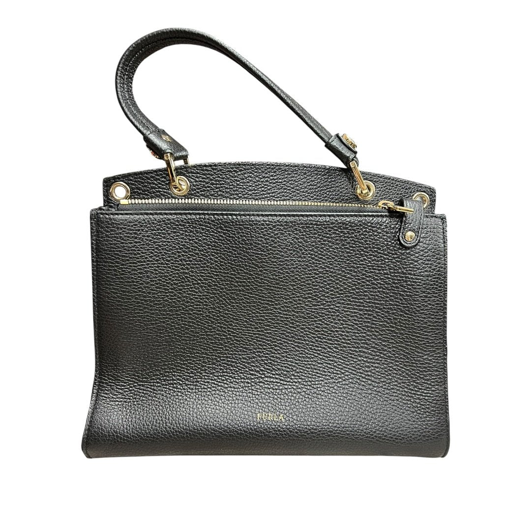 FURLA Grained Leather Handbag Black Gold Hardware Fu1
