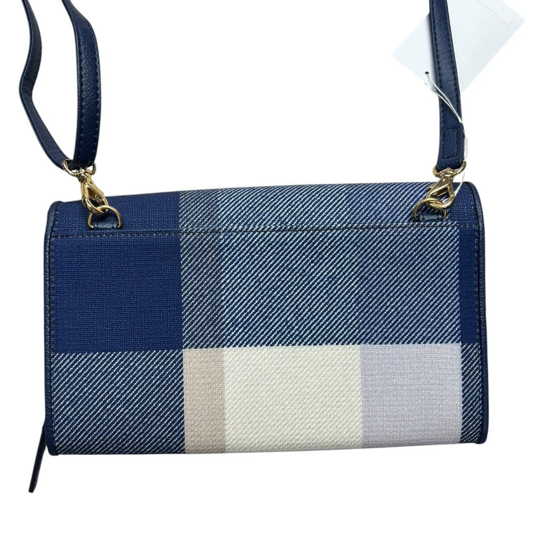 BLUE LABEL CRESTBRIDGE Textile/Leather N/A Crossbody Wallet Blue, White, Purple Plaid Gold Hardware BU1230