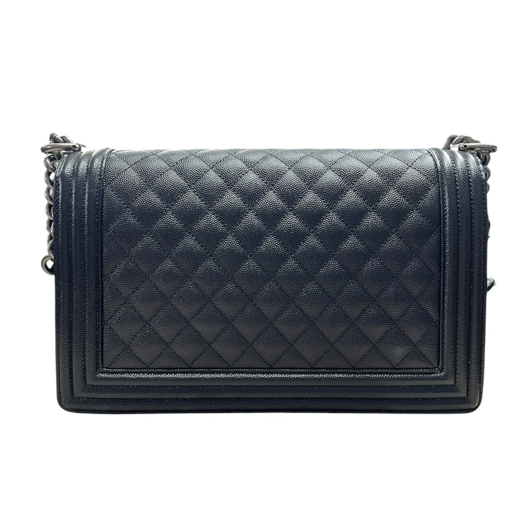 CHANEL Caviar Leather Boy Chanel Flap Bag Shoulder Bag Black Aged Silver-tone Hardware CH2235