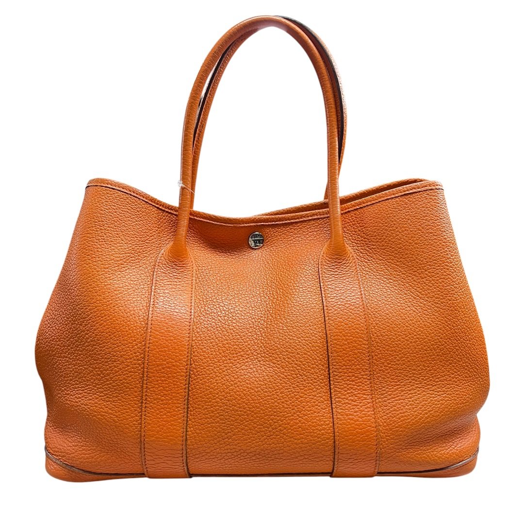 HERMES Clemence Garden Party 36 Tote Orange Silver Hardware HE484