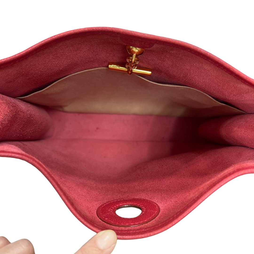 HERMES Courchevel Vespa PM Shoulder Bag Red Gold Hardware TK73