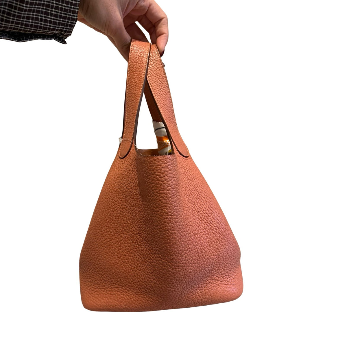 HERMES Clemence Picotin Lock Handbag Orange Silver Hardware He495