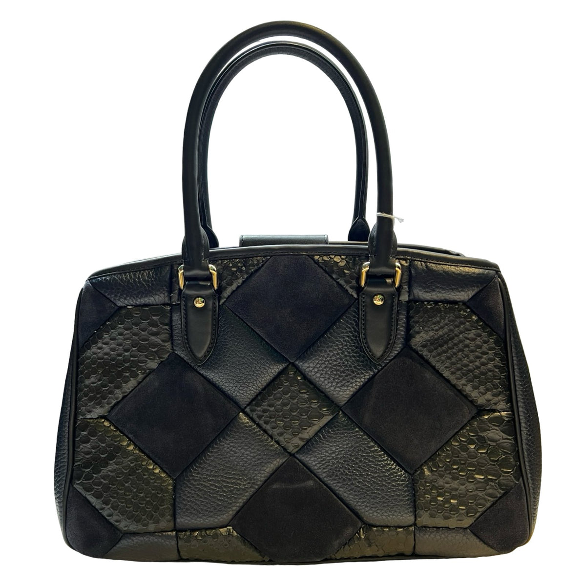 COACH Patchwork Leather & Suede Patchwork Satchel Handbag Handbag Navy Blue Gold Hardware Co64