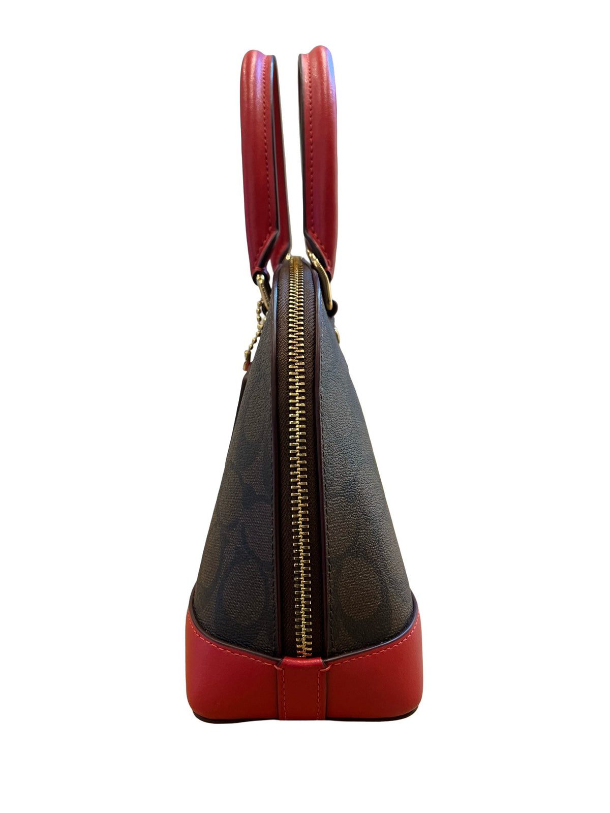 COACH Coated Canvas Sierra Satchel Handbag Brown, Red Gold Hardware CO78