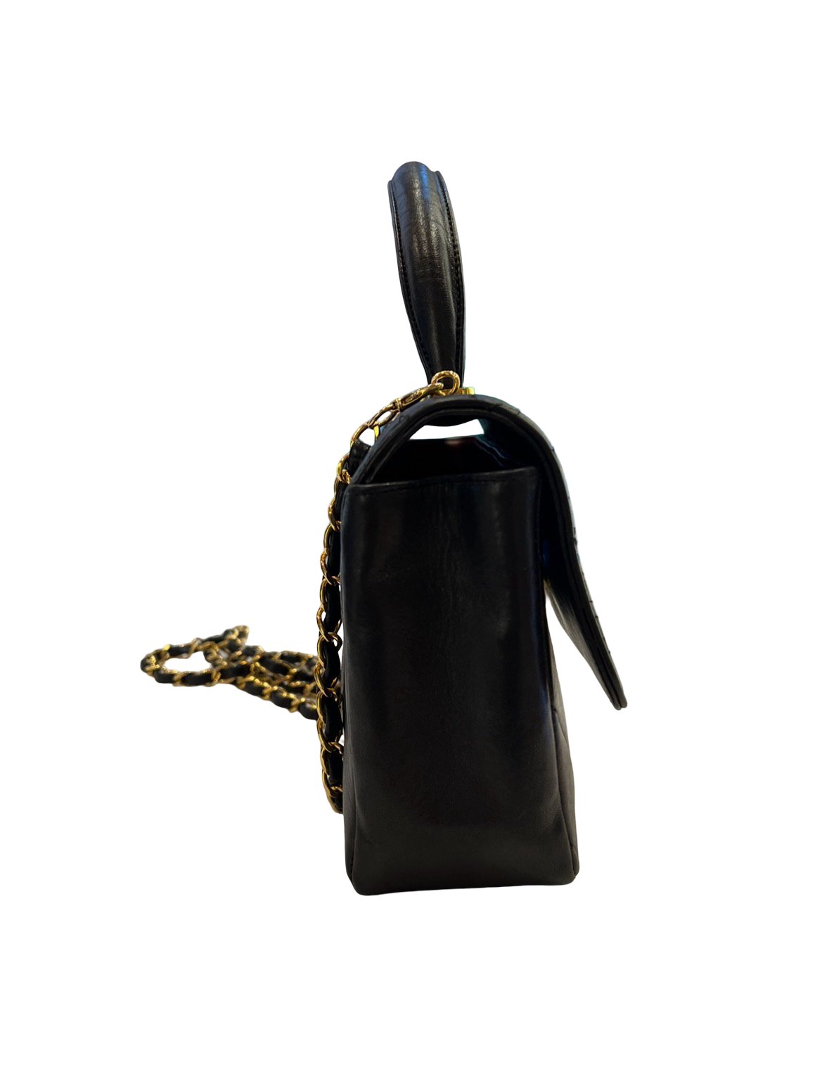 CHANEL Calfskin Coco Handle Handbag Black Gold Hardware Ch2295