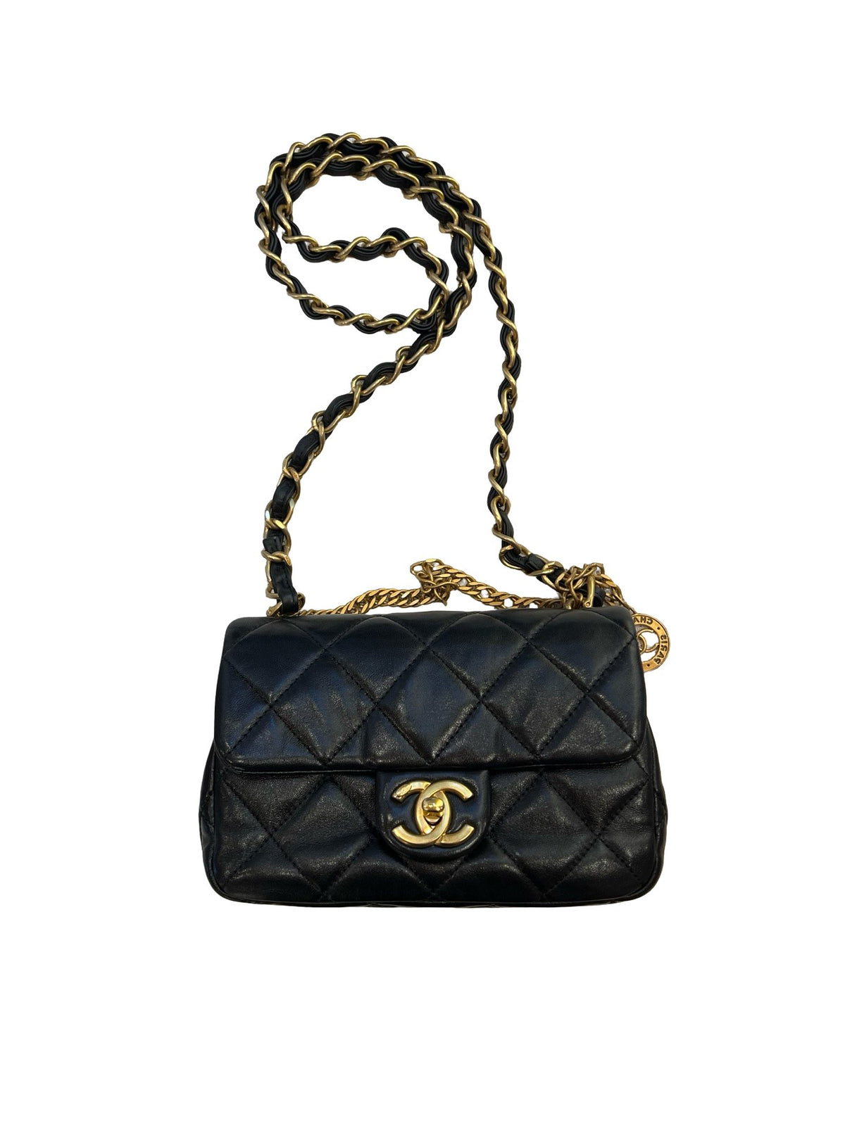 CHANEL Lambskin Mini Classic Flap Bag Shoulder Bag Black Gold Hardware Ch2294
