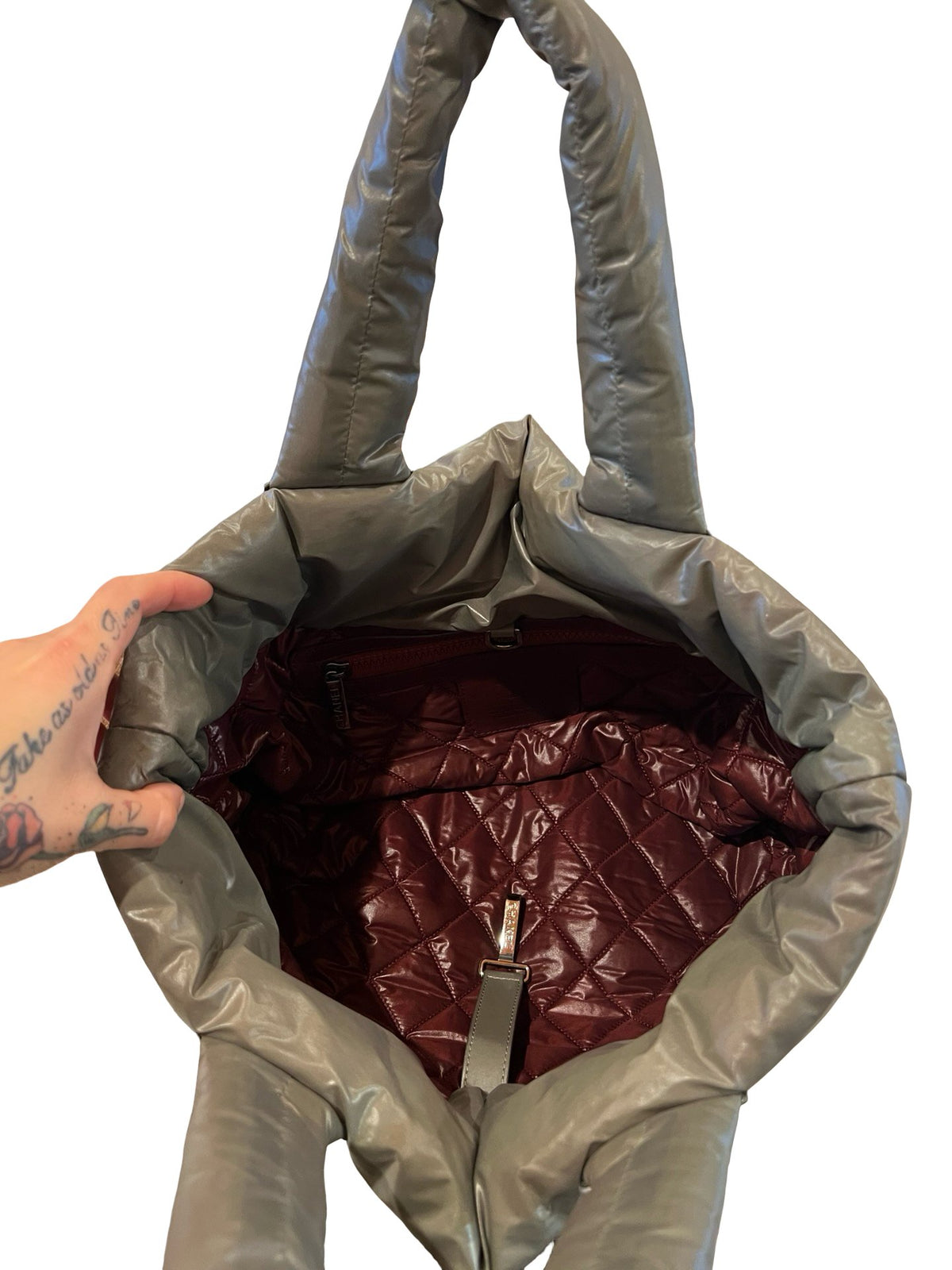 NJ Nylon Coco Cocoon Tote Tote Taupe Silver-tone Hardware Nj177