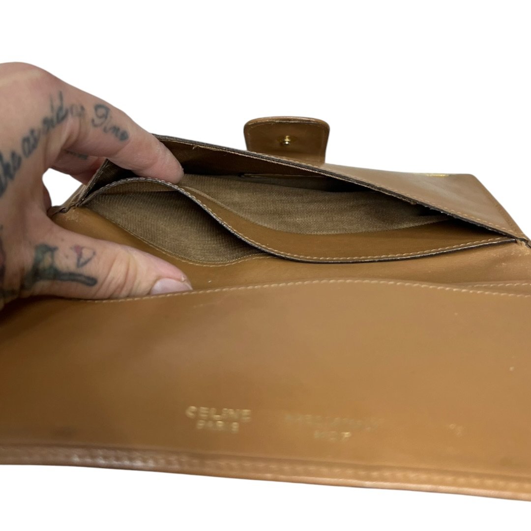 CELINE Macadam Canvas, Leather Macadam Triomphe Bi-fold Long Wallet Wallet Brown, Tan Gold Hardware Ce255
