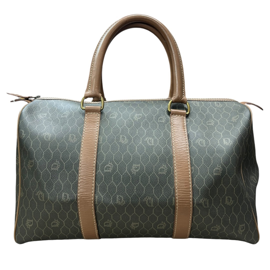 CHRISTIAN DIOR Honeycomb Canvas Boston Bag Handbag Dark Khaki / Brown Gold Hardware Ch2244