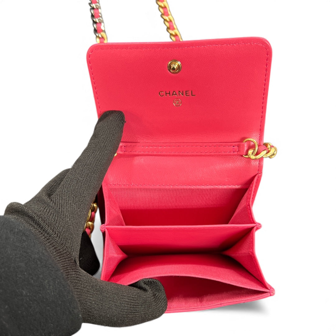 CHANEL Pink Matelassé Leather Chain Wallet CH1944