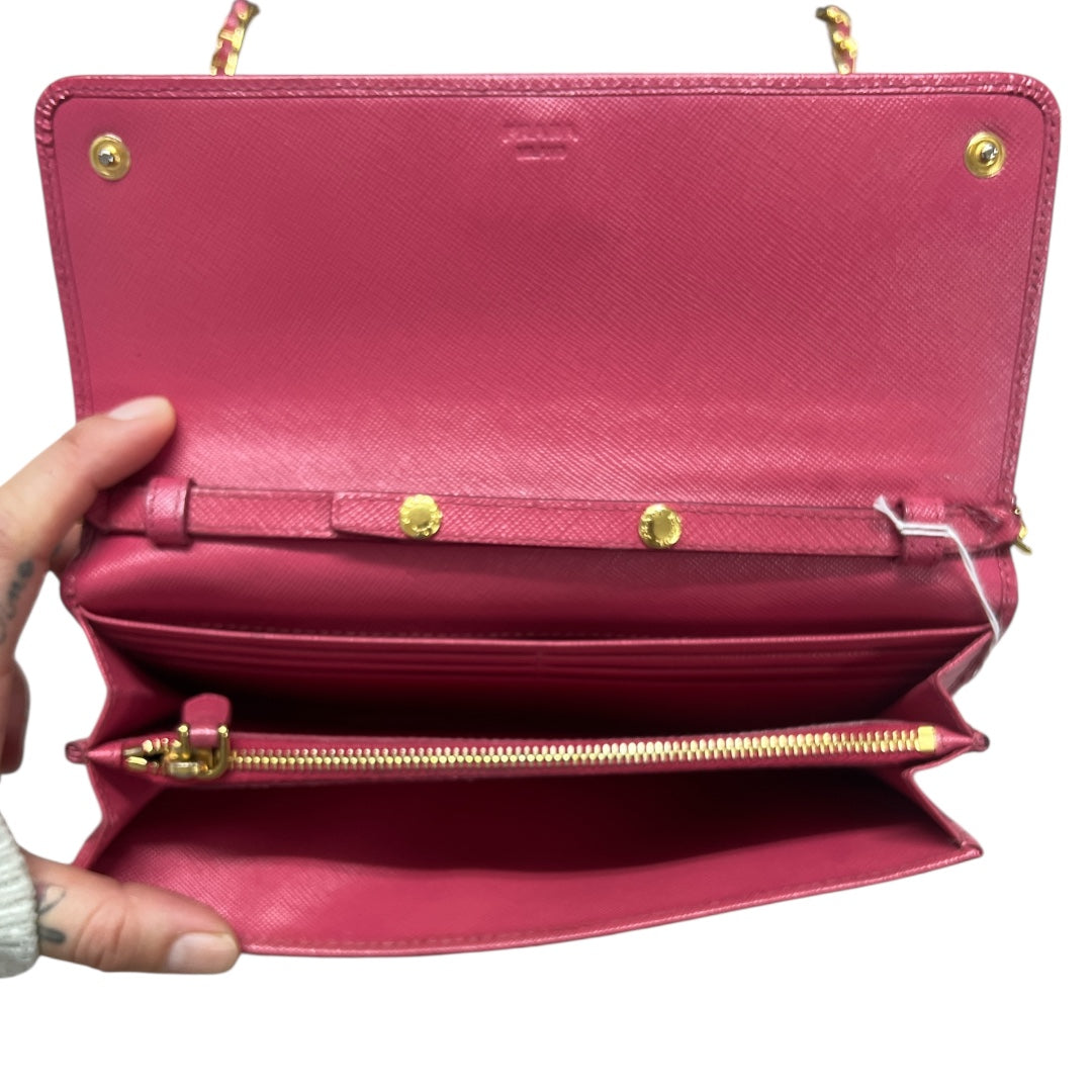 PRADA Saffiano Leather Chain Wallet Shoulder Bag Pink PR176