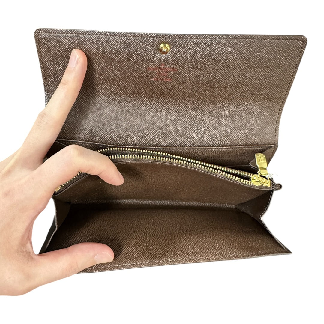 Authentic Louis Vuitton Damier Ebene Canvas Sarah Flap Long Wallet LO2155
