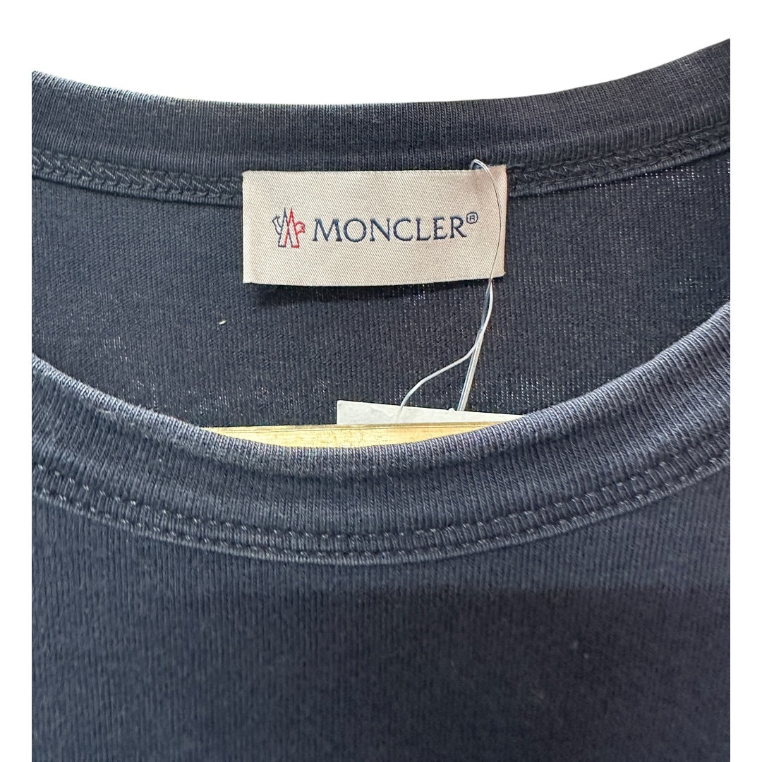 Authentic Moncler Navy Blue Long Sleeve T-Shirt with Large Red Logo MO217