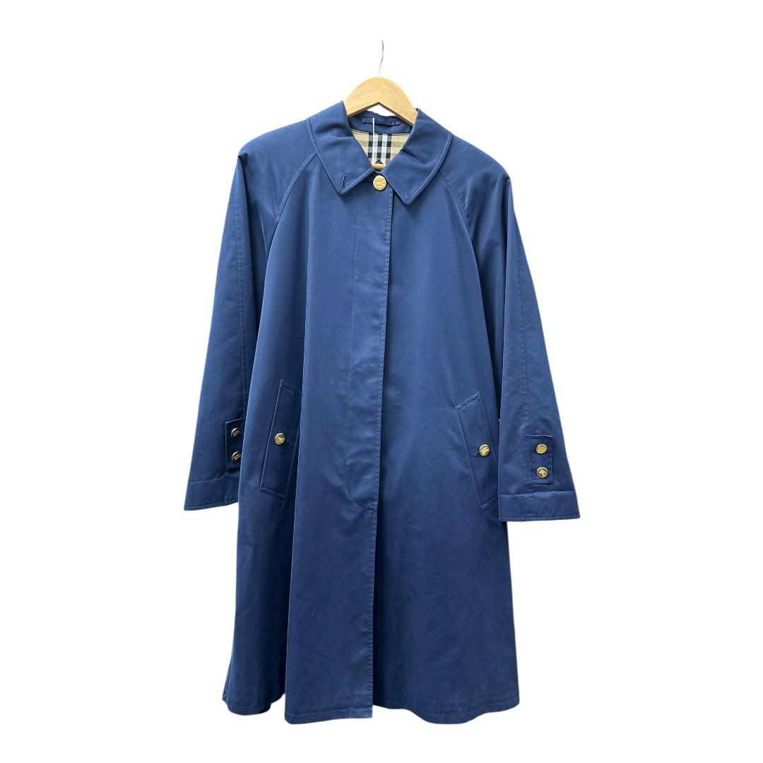 Authentic Burberrys Vintage Balmacaan Coat Navy with Gold Emblem