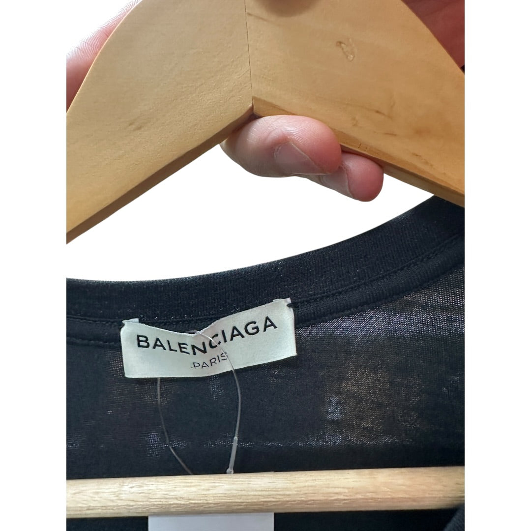 Authentic Balenciaga Black Asymmetric Drape Short Sleeve Top Ba37