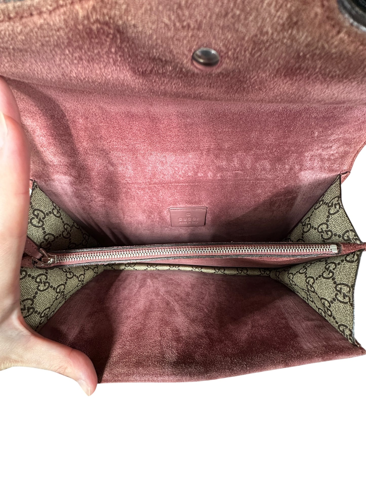 GUCCI GG Supreme Blooms Dionysus Small Shoulder Bag Beige Pink Silver Hardware GU595