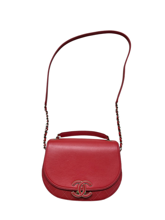 Chanel Top Handle Saddle Messenger Flap Bag Quilted Leather Red -CH1781