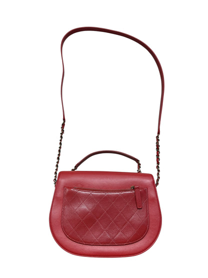 Chanel Top Handle Saddle Messenger Flap Bag Quilted Leather Red CH1781