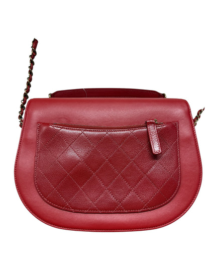 Chanel Top Handle Saddle Messenger Flap Bag Quilted Leather Red CH1781
