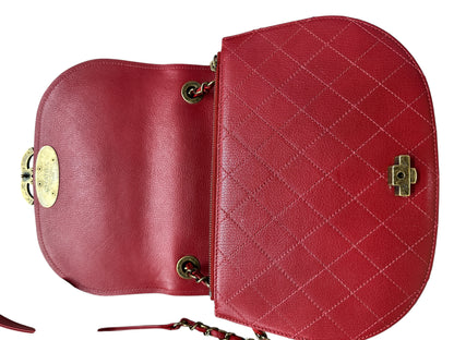 Chanel Top Handle Saddle Messenger Flap Bag Quilted Leather Red CH1781