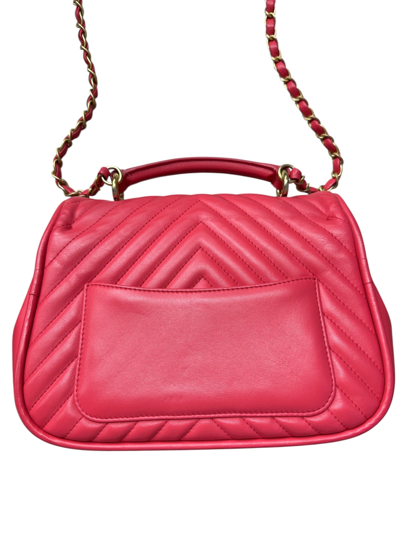Chanel Chevron Top Handle Flap Bag Leather Pink -CH1936