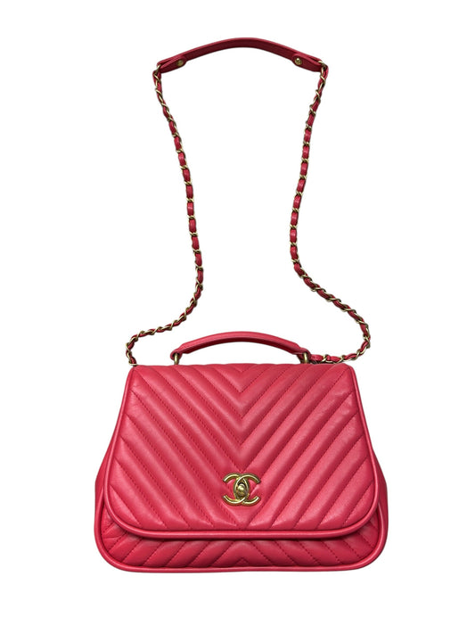 Chanel Chevron Top Handle Flap Bag Leather Pink -CH1936