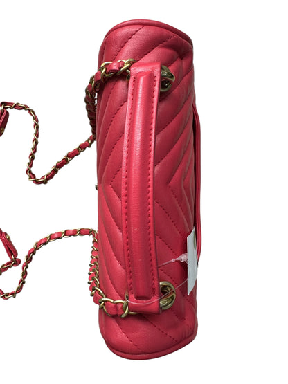Chanel Chevron Top Handle Flap Bag Leather Pink -CH1936