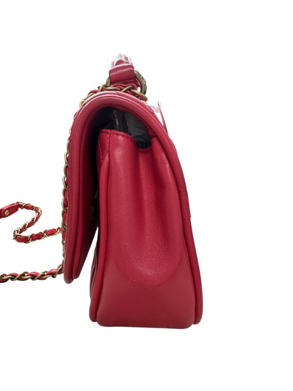 Chanel Chevron Top Handle Flap Bag Leather Pink -CH1936