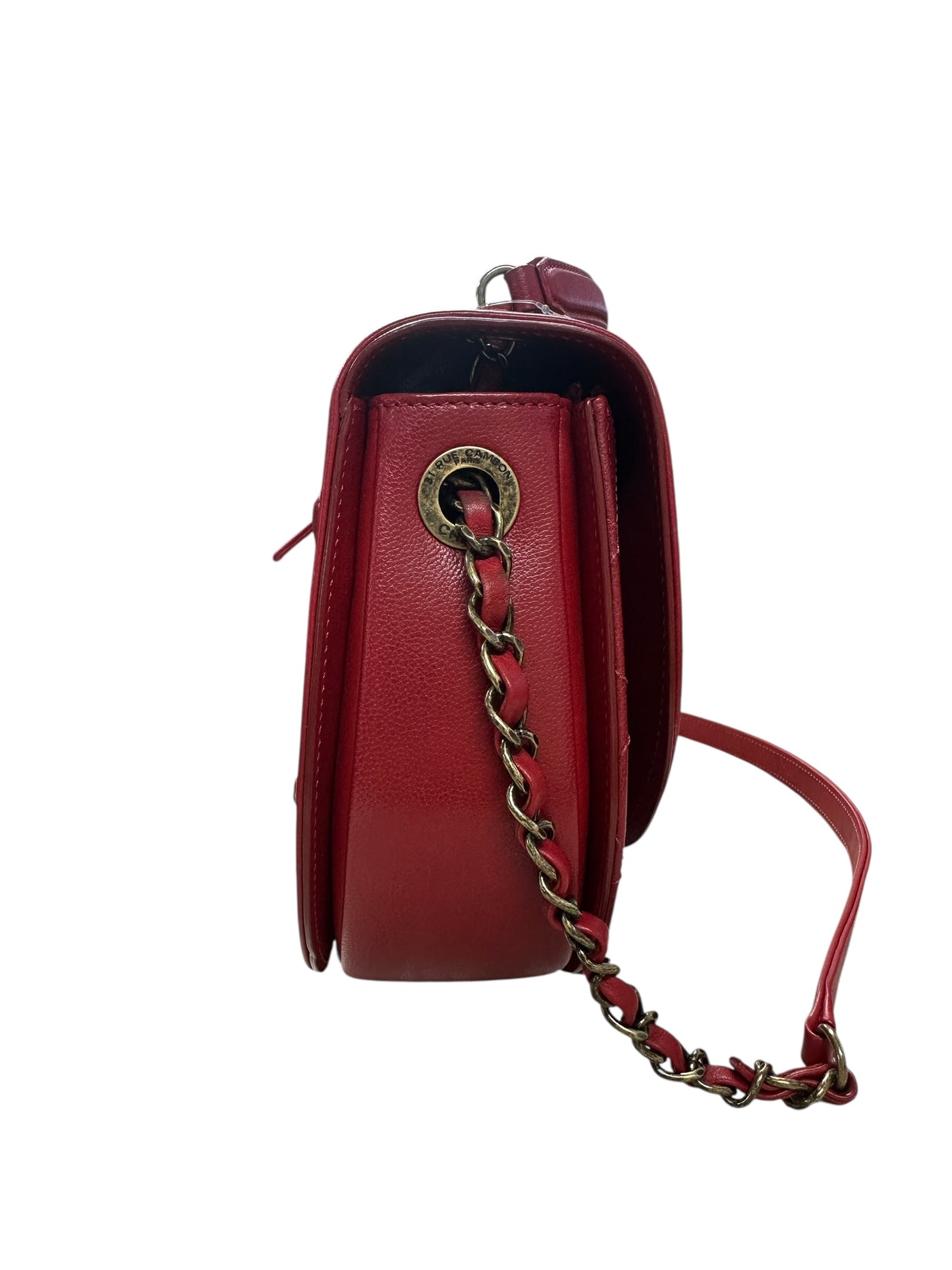 Chanel Top Handle Saddle Messenger Flap Bag Quilted Leather Red CH1781