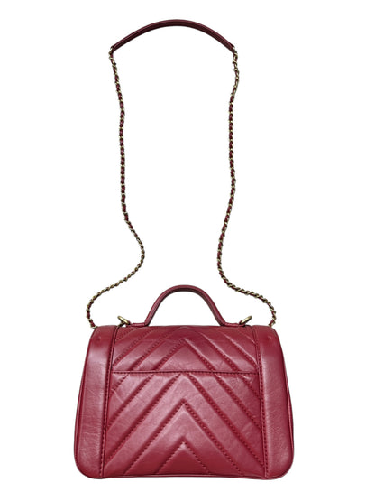 Chanel Chevron Top Handle Flap Bag Leather Red -CH1975
