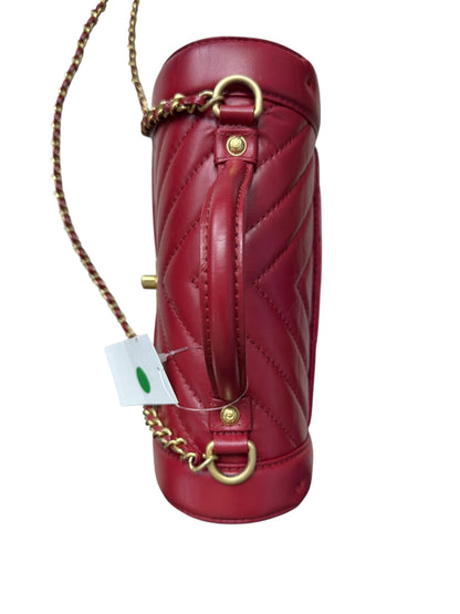 Chanel Chevron Top Handle Flap Bag Leather Red -CH1975