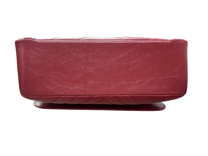 Chanel Chevron Top Handle Flap Bag Leather Red -CH1975