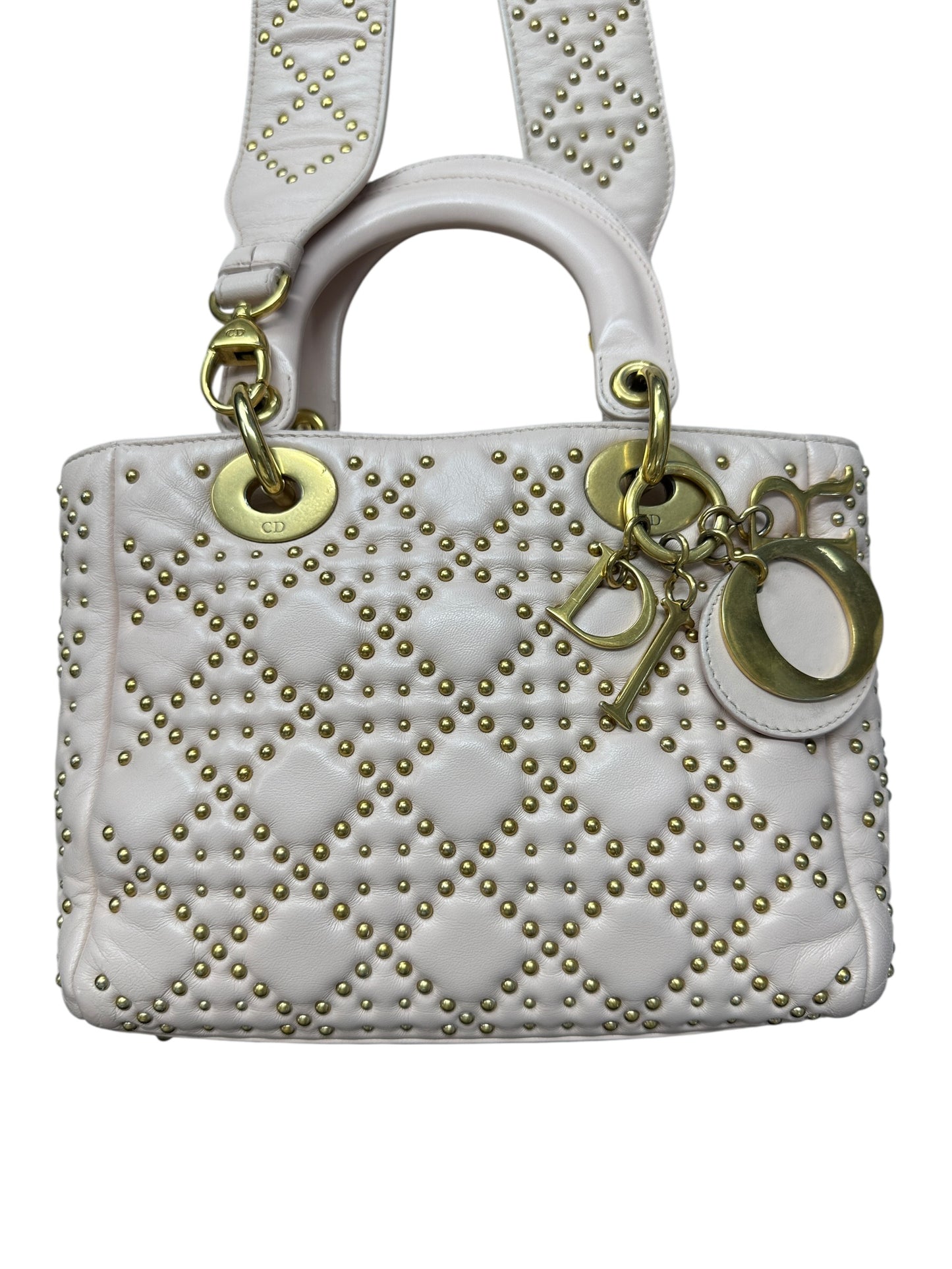 Christian Dior Lady Dior Studded Leather Handbag Pale Pink CH1997