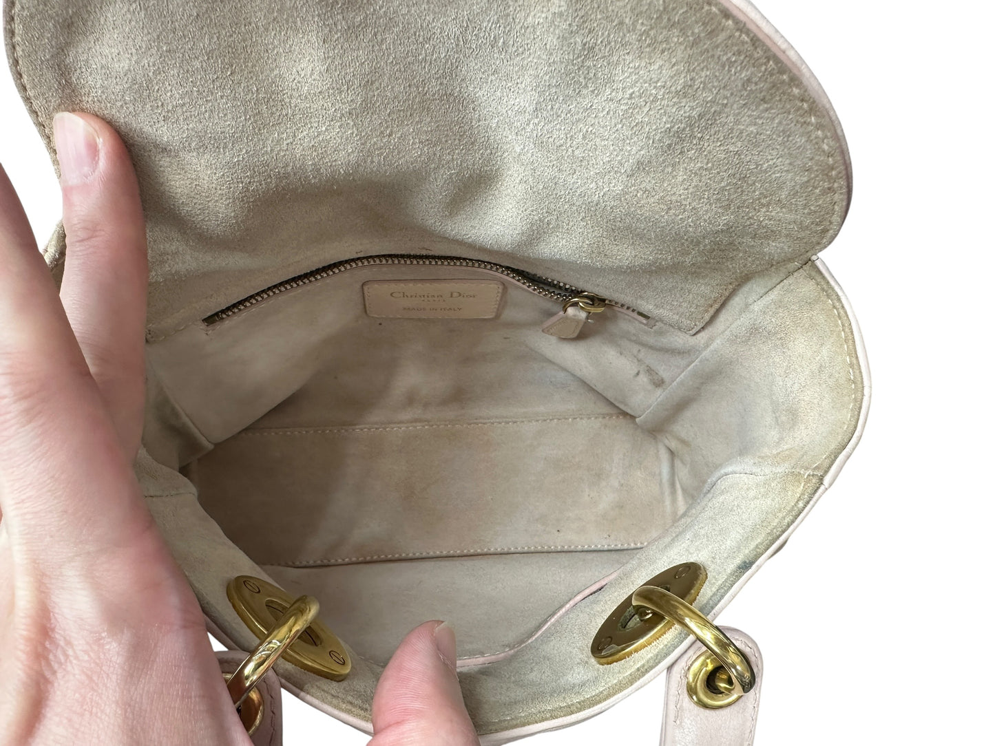 Christian Dior Lady Dior Studded Leather Handbag Pale Pink CH1997